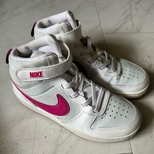 Nike White and Pink High-Top Sneakers Size 2